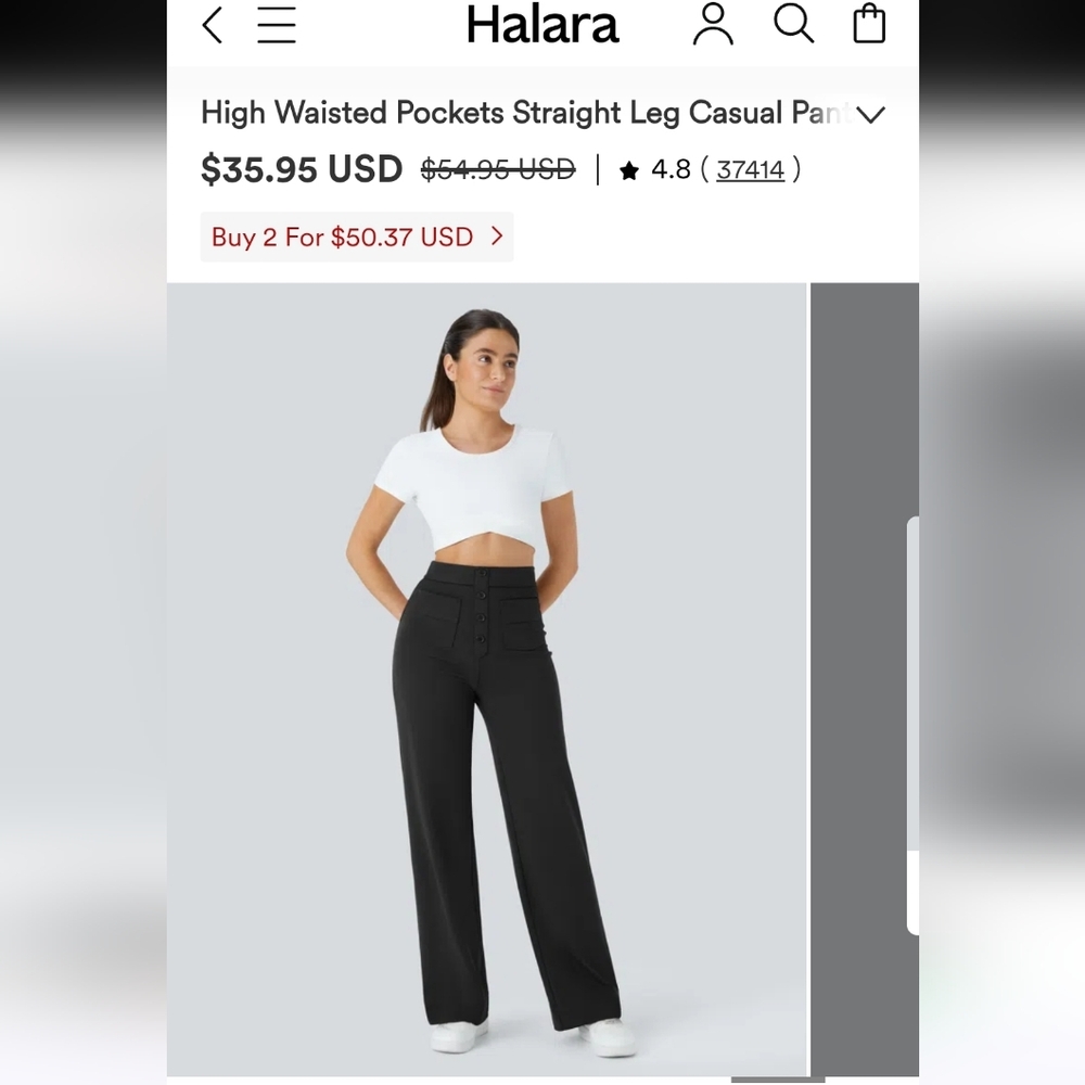 HALARA Black High-Waisted Straight Leg Pants
